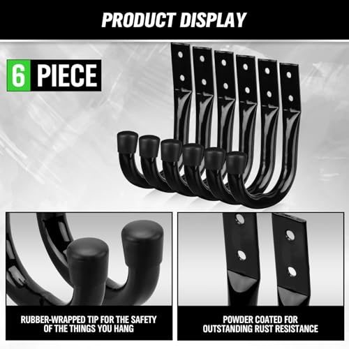 Heavy Duty Garage Storage Hooks (6-Piece Black)