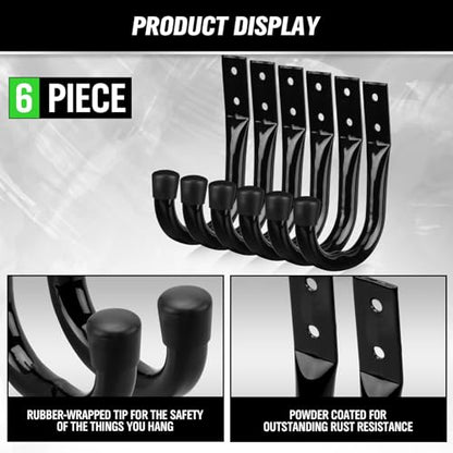 Heavy Duty Garage Storage Hooks (6-Piece Black)