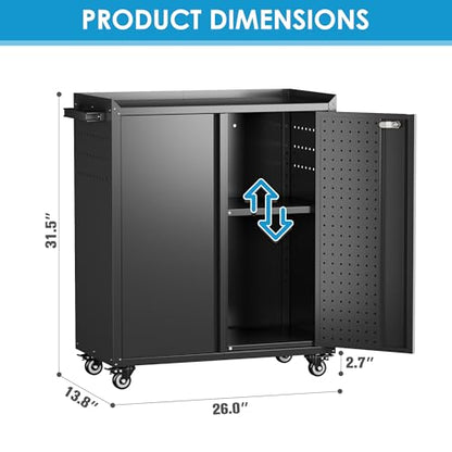 71" Metal Garage Storage Cabinet with Pegboards (Black&silver / 15"D x 30"W x 71"H)
