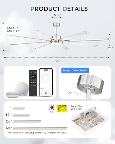 84 Inch Ceiling Fan with Light