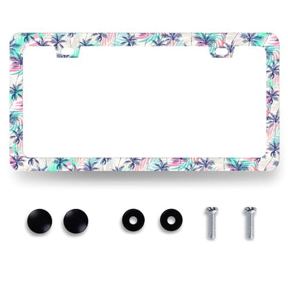 Palm Tree License Plate Frame Hawaii Tropical Leaves License Plate Holder (Plam Trees Colorful Tropical Leaves)