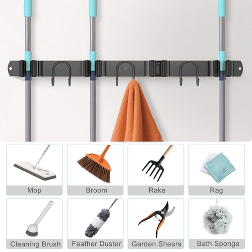 Broom Holder Wall Mount (Black-2 Pack)