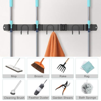 Broom Holder Wall Mount (Black-2 Pack)