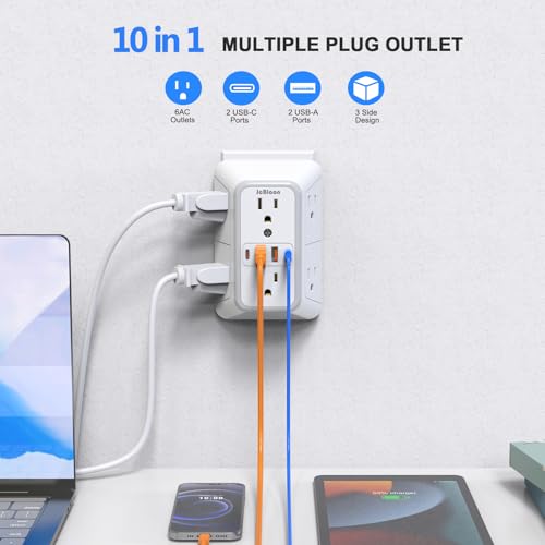2 Pack Outlet Extender Surge Protector (White 2PCS)
