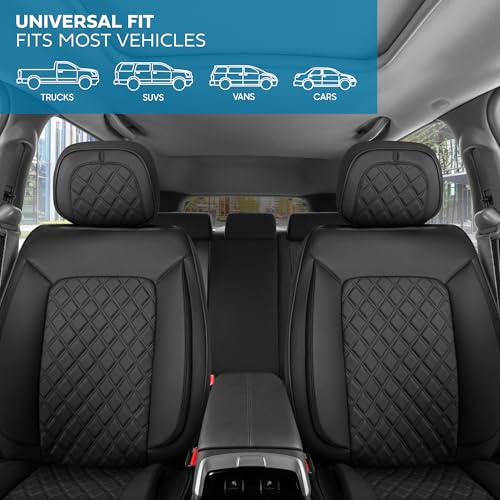 Curated Diamond IV Leather Seat Covers for Cars & SUVs (Black (Diamond IV) / Front Seats)