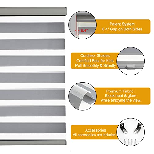 Cordless Zebra Blinds for Windows Free (36"w X 64"h / Grey)