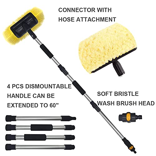Car Wash Brush with Long Handle 12'' Lock Soft Bristle Brush car Scrub Brush 60'' Dismountable Pole with on