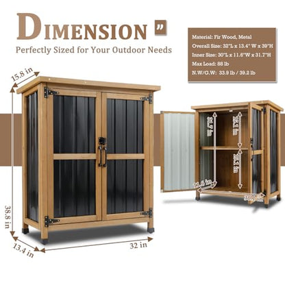 Small Weatherproof Outdoor Storage Cabinet with Lockable Doors (Black / Small 32" x 13" x 40")