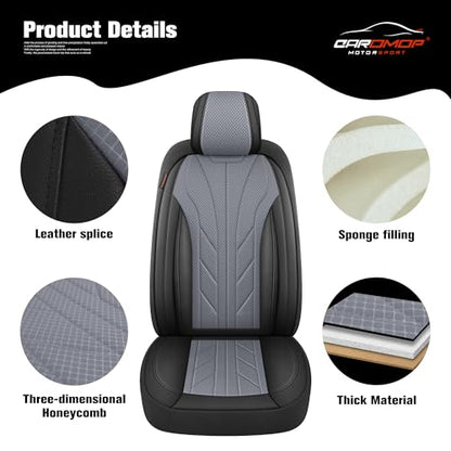 Luxury Faux Leather&Fabric Car Seat Covers Full Set with Breathable 3D Foam Back Support