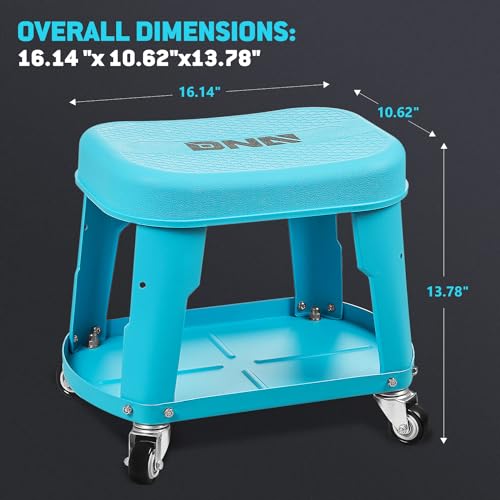 Removable Rolling Garage Stool with Seat Cushion & Tool Tray Plate (Blue)