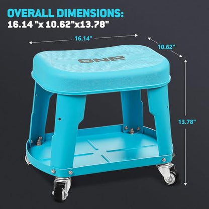 Removable Rolling Garage Stool with Seat Cushion & Tool Tray Plate (Blue)