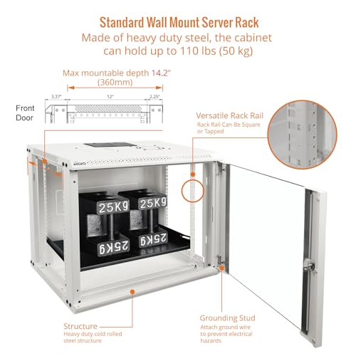 9U Wall Mount Rack Network Cabinet for 19" IT Equipment (9U/Glass Door / White)