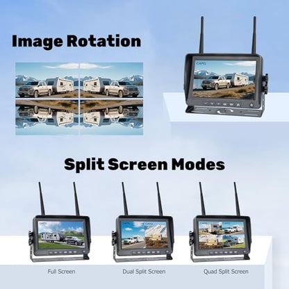 1080P 7" Magnetic Wireless RV Backup Camera System (7" 4-Cam)