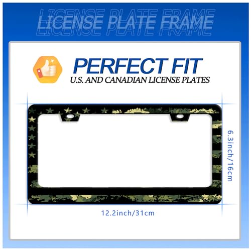 Camo American Flag License Plate Frame Stainless Steel Accessory 12.3x6.3In (Camo With American Flags)