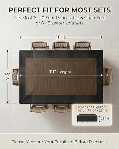 Outdoor Patio Furniture Cover Rectangular (Rectangle Cover-Black / 111 x 74 x 28 inches)