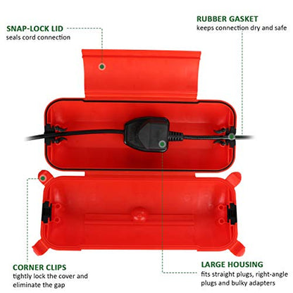 Outdoor Extension Cord Safety Cover (Red / Medium Box: 9.5" L x 3" W x 2.9" H)