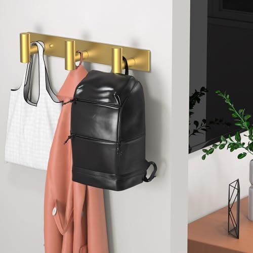 Wall Mounted Coat Rack ("T" Shape 3 Hooks - 1 Pack / Gold)