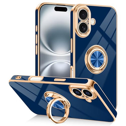 Designed for iPhone 16 Case with Ring Stand Slim Blue (Blue / 6.1'' iPhone 16)