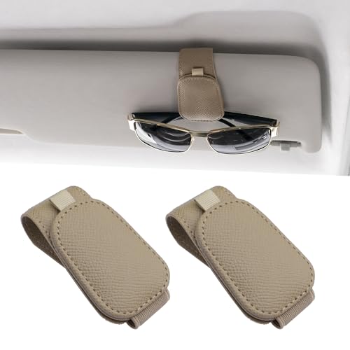 2 Packs Magnetic Sunglass Holder for Car Visor (Beige / 2pcs)