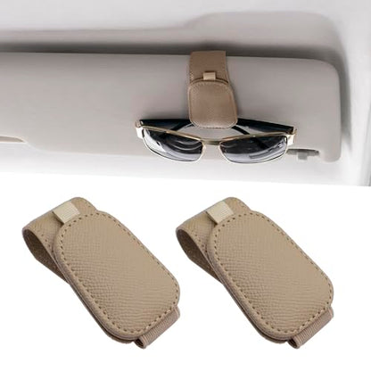 2 Packs Magnetic Sunglass Holder for Car Visor (Beige / 2pcs)