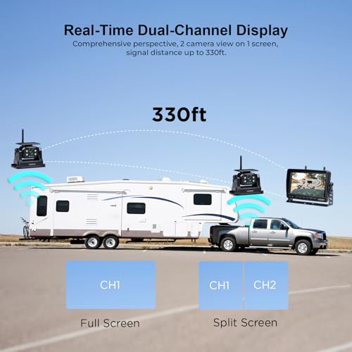 2 Magnetic Wireless Backup Camera with 7'' HD 1080P DVR Monitor System (2CAM / Black)
