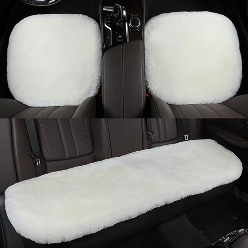 White Genuine Sheepskin Car Rear Seat Cover for Fuzzy Wool Cushion (White)