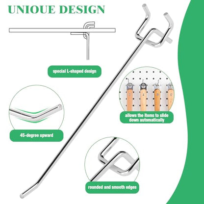 60Pcs 2" 4" 6" 8" Pegboard Hooks Assortment Set (2/4/6/8 Inches / Silver)