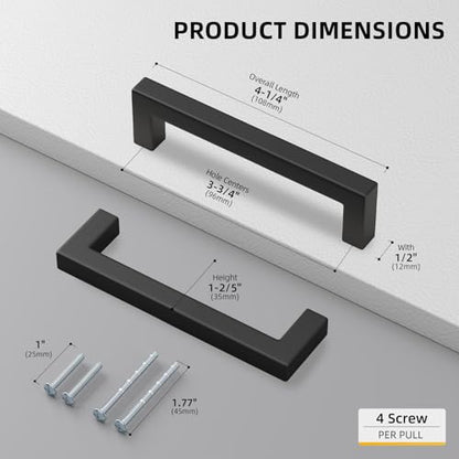 Matte Black Cabinet Pulls Kitchen Drawer Door Flat Square Bar Goldenwarm Pull (Matte Black / 3-3/4 Inch Hole Centers)