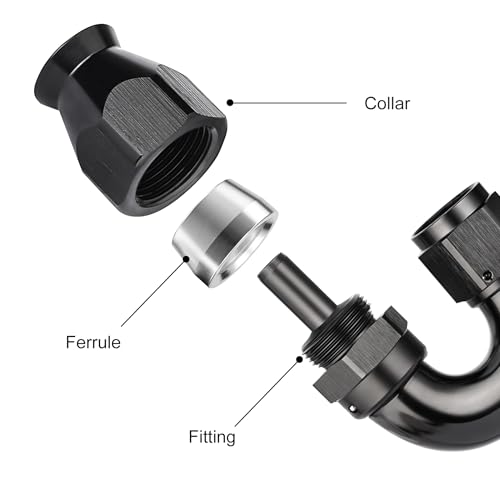 4AN 180 Degree PTFE One Piece Full Flow End Hose Fitting Aluminum Black (4AN / 180 Degree)