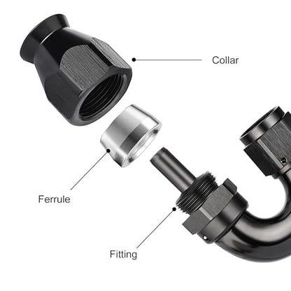 4AN 180 Degree PTFE One Piece Full Flow End Hose Fitting Aluminum Black (4AN / 180 Degree)