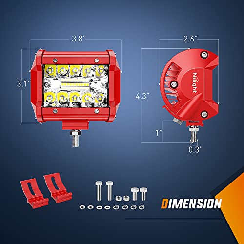 LED Light Bar 2PCS 60W 4Inch Triple Row Spot Flood Combo Lights w (White 2PCS with Red Shell and Wiring Kit / Led Pods)