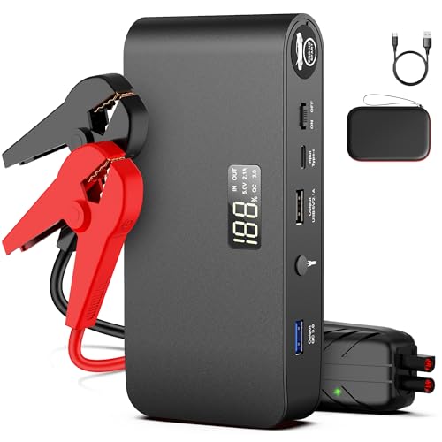 4000A 12V Car Battery Jump Starter 16000mAh for Car Boat Lawnmower (16000mAh-Black)