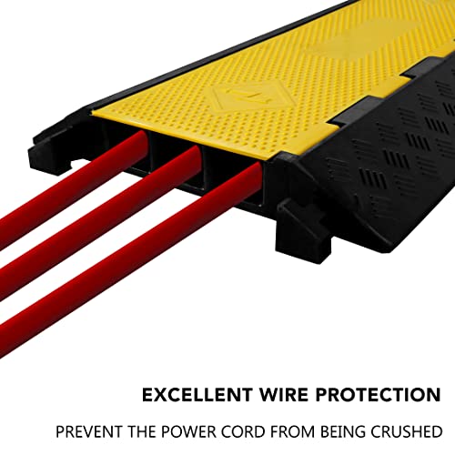 Rubber Cable Ramp 3 Channel Drive Over Hose Cable Protector Outdoor 22000Lbs Load Capacity Wires Power Lines Extension Cord Cover Traffic Speed Bump 1 Pack (22000Lbs-3Channel 1Pack)