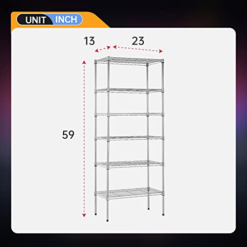 6 Tier Wire Shelf (Chrome / 13"D x 23"W x 59"H)