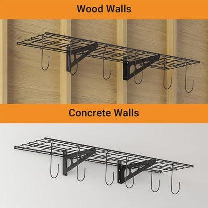 1 Pack 1x4 ft Garage Shelving with 6 Bike Hooks (Black / 1 pack-1x4 ft)