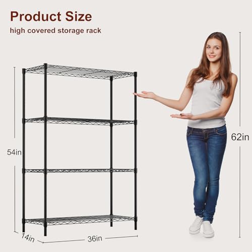 4 Tier Wire Shelf (Black / 36"D x 14"W x 54"H)