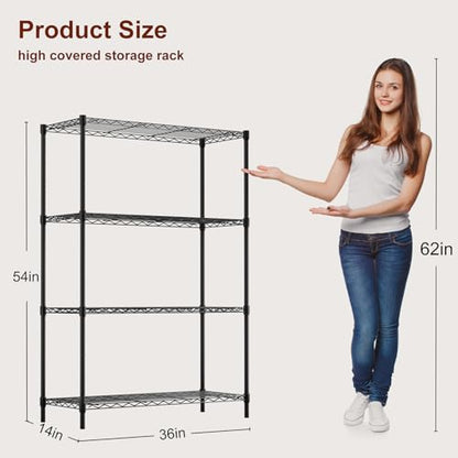 4 Tier Wire Shelf (Black / 36"D x 14"W x 54"H)