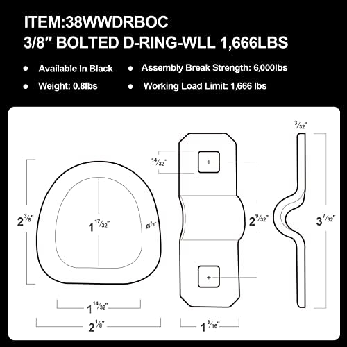 6-Pack Heavy-Duty D-Ring Tie Down Anchors. 6000 Lbs Breaking Strength (black)