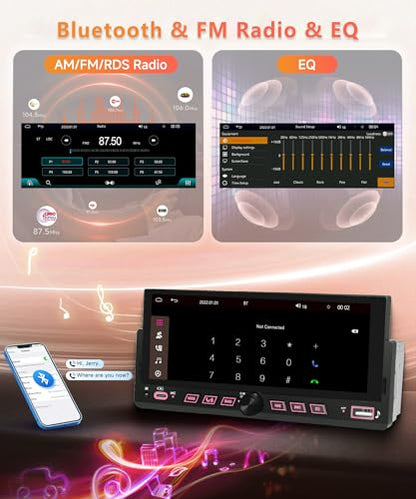 6.86" Single Din Car Stereo with Wireless CarPlay and Android Auto (6.86 inch with Volume Knob and physical control buttons)