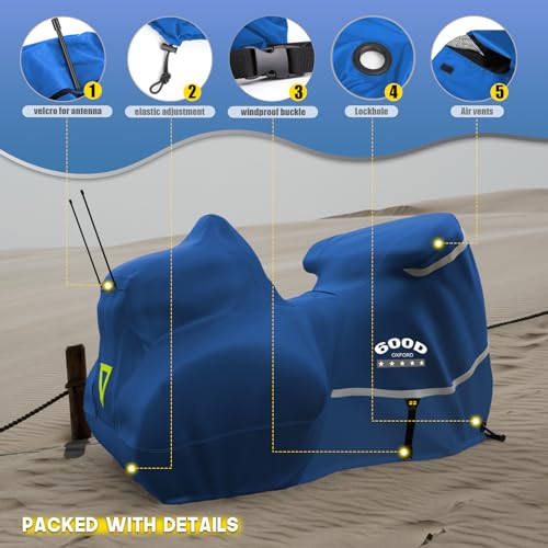 Motorcycle Cover with Side+Top Box Heavy Duty 600D Waterproof for Touring Models Harley Davidson Ultra Limited (Blue / Side+Top box)