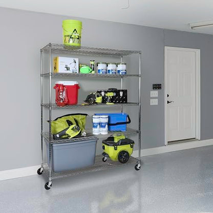 UltraDurable Heavy Duty NSF Solid Steel Wire Rack Storage Unit Wheels (Steel / 5-Tier Shelving, 60" W x 24" D)