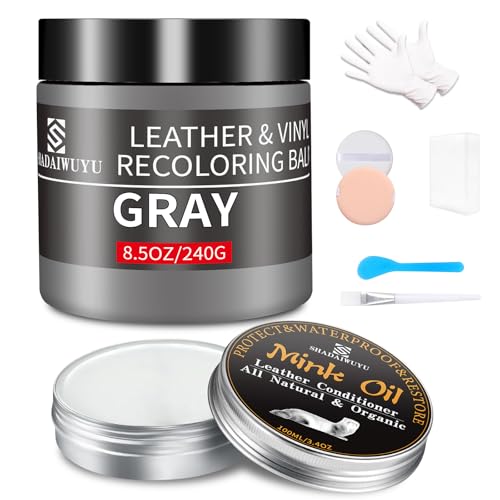 8.5oz Leather Recoloring Balm with 100ml Mink Oil (Gray / Leather Recoloring Balm+Mink Oil)