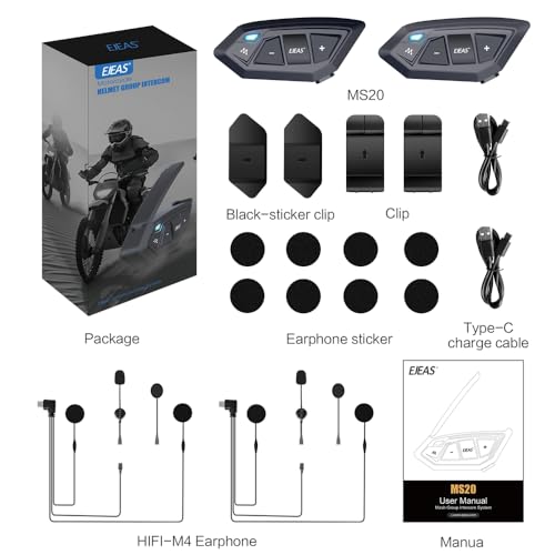 Motorcycle Bluetooth intercom MS20 2000m Helmet Intercom (2 pack)