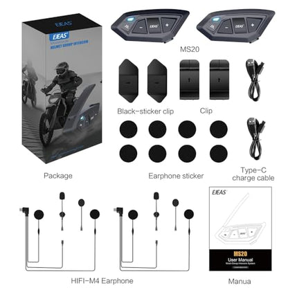 Motorcycle Bluetooth intercom MS20 2000m Helmet Intercom (2 pack)