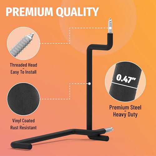 4 Pack 8.46 Inch Screw in Ladder Hooks for Garage Wall (8.46'' (Width:2''))