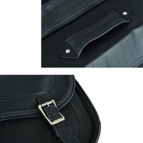 Motorcycle Saddle Bags Genuine Leather Motorcycle Luggage Bag For Softails Sportsters and Choppers (13”x13“x10” / Black)