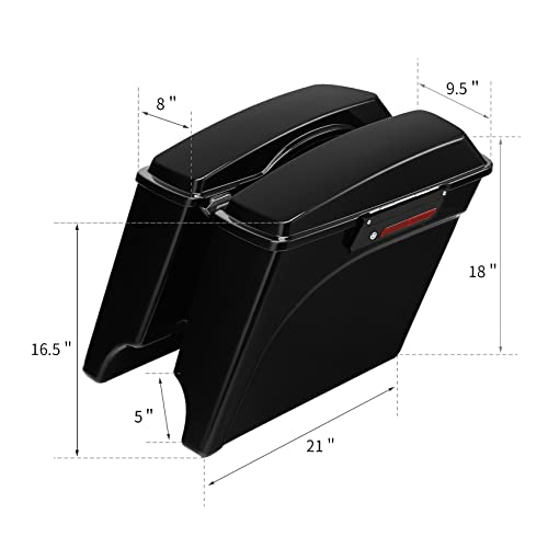 Motorcycle Stretched Saddlebags Vivid Black 5" Extended Hard Saddle Bags W (Vivid Black W/ Black Latches / 5" Extended)