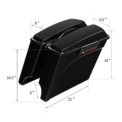 Motorcycle Stretched Saddlebags Vivid Black 5" Extended Hard Saddle Bags W (Vivid Black W/ Black Latches / 5" Extended)