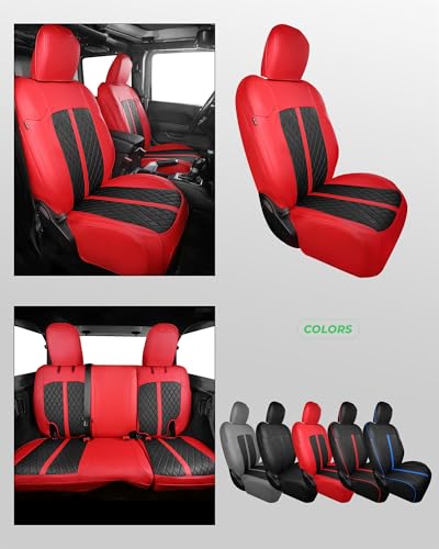 for Jeep Wrangler Leather Custom Car Seat Covers Full Set 4 Door (Red & Black / JK 13-17 4 Door)