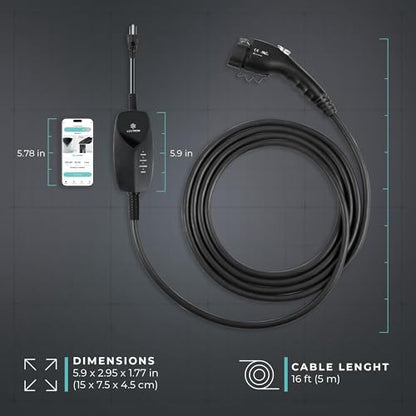 EV Charger 16 ft Extension Cord & J1772 Cable (12A NEMA 5-15 with APP)